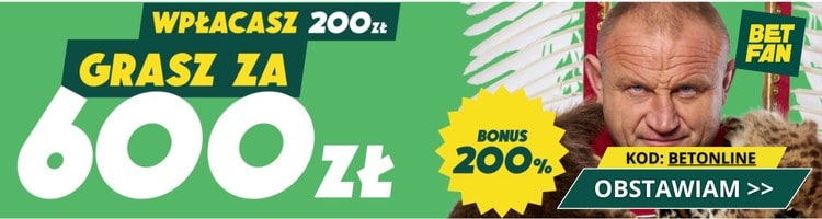 Betfan bonus powitalny - premia 200% z kodem BETONLINE